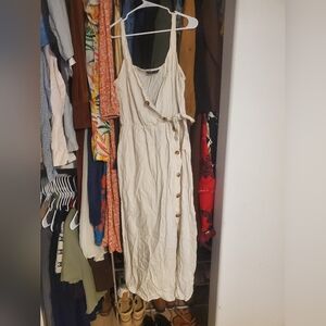 Elegant Cream Button-Down Linen Dress